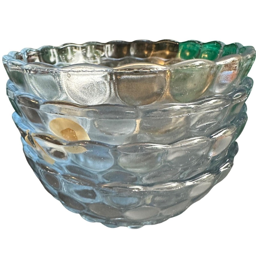 Anchor Hocking Bubble Sapphire Blue Glass Berry Bowls Set of 4 Vintage 4.75 MCM